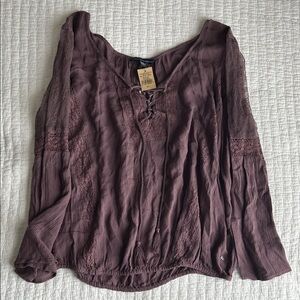 American Eagle Outfitters Lace-Up Purple Blouse